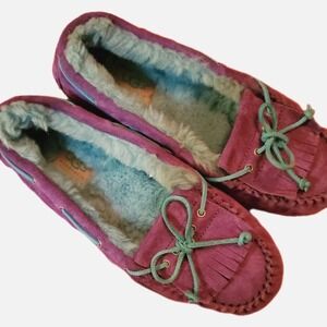UGG Mandie Purple Reign Suede Moccasin Blue faux fur Loafers Flats Sz 7M